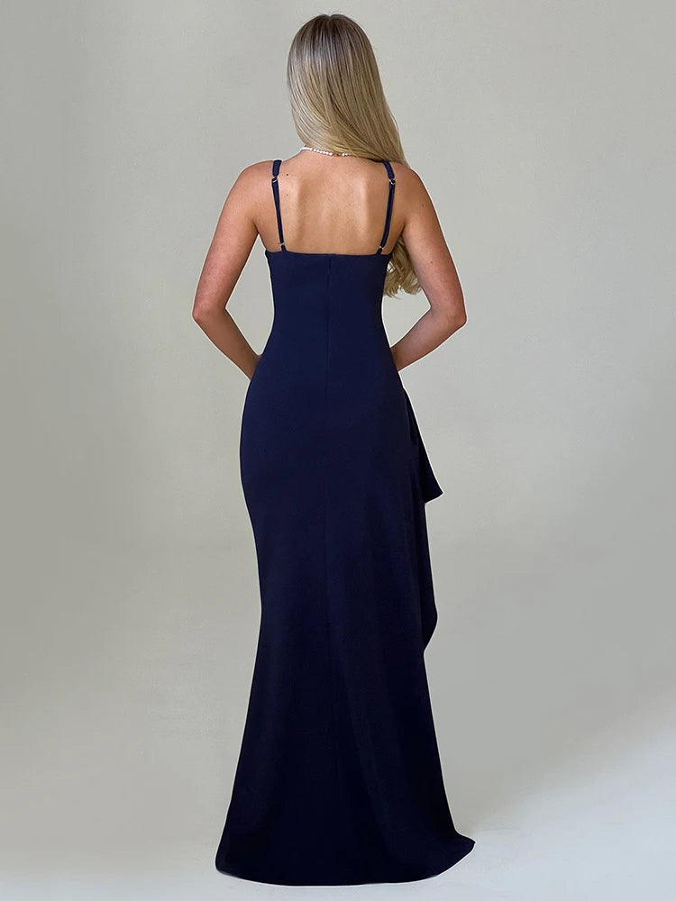Navy Blue Spaghetti Strap Maxi Dress